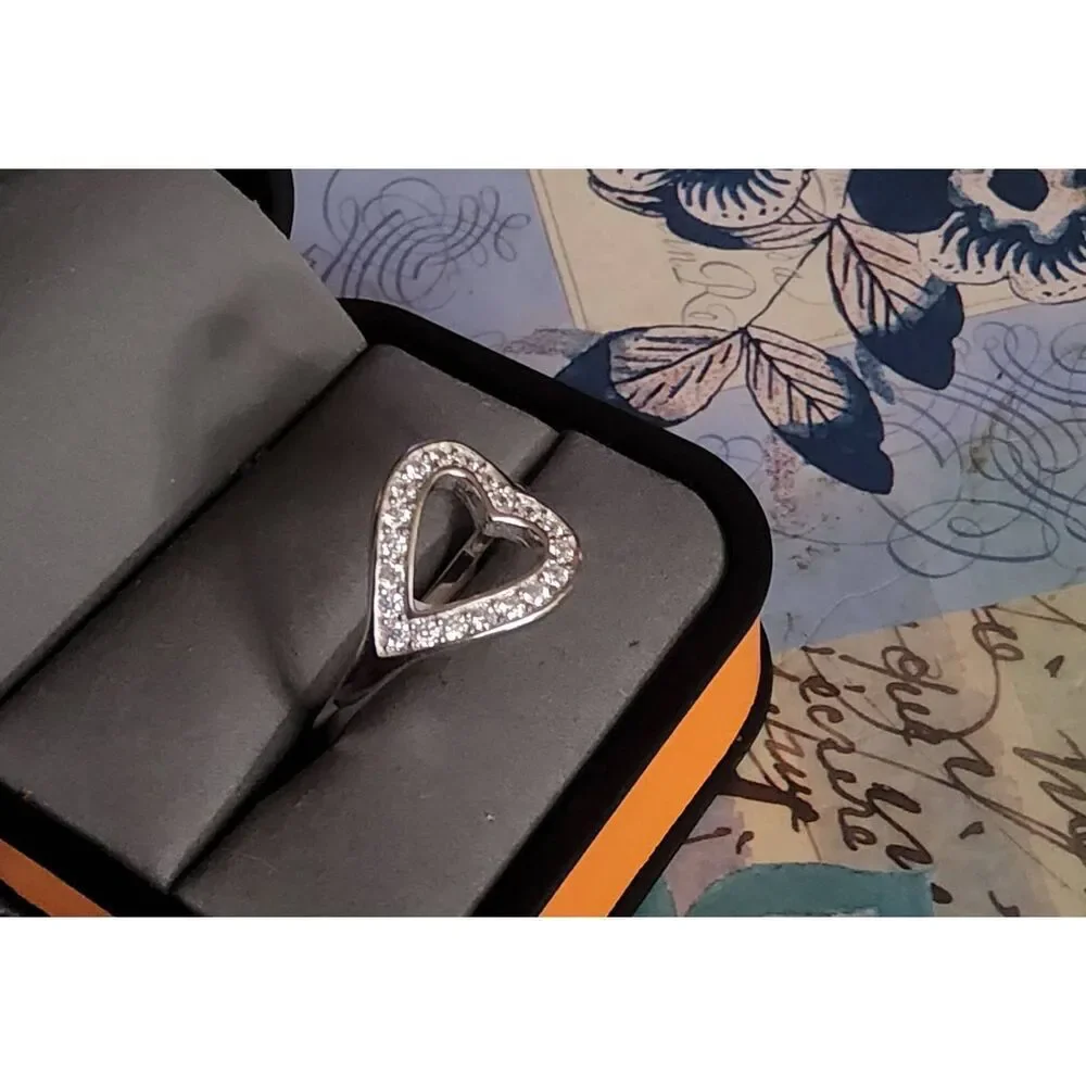 Open Pave Sim Diamond East West Heart Design Promise/Engagement Ring #9~925SS